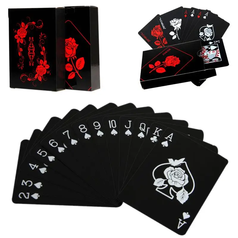 

Rose Design Plastic PVC Black Pokers Waterproof Playing Cards Novel Collection Gift Durable Pokers Playing Cards High Quality