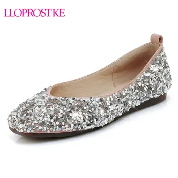 

Lloprost ke Bling Glitter women's flats luxury sequined flat shoes woman ballerina flats brand autumn flats Espadrilles H11