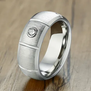 

Mens Engagement Ring with Cubic Zirconia 8MM Matte Finish Tungsten Carbide Wedding Bands US Size Comfort Fit