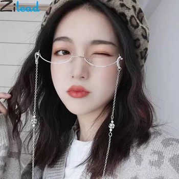 

Zilead Lady's Cat Eyes Half Frame Glasses Frame Retro Women Crystal Chain Pendent Eyewear Glasses Without Lens Eyeglasses Frame