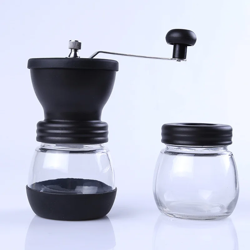 HOT Manual Coffee Grinder With Storage Jar Soft Brush Conical Ceramic