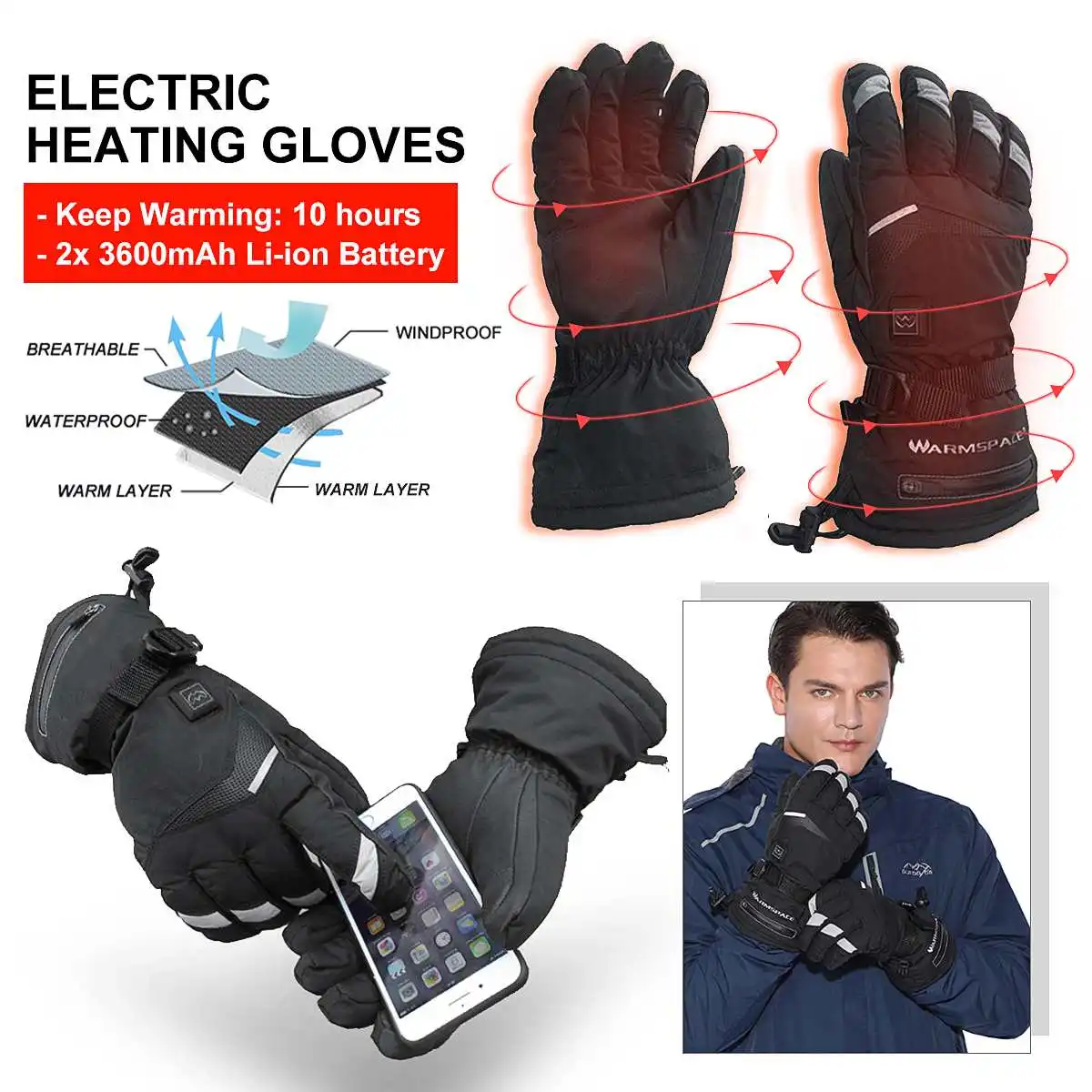 Rechargeable Battery Electric Heated Hands Motorcycle Gloves Winter Warmer With 2 Batteries Cycling Ski Gloves Rechargeable Battery Electric Heated Hands Motorcycle Gloves Winter Warmer With 2 Batteries Cycling Ski Gloves