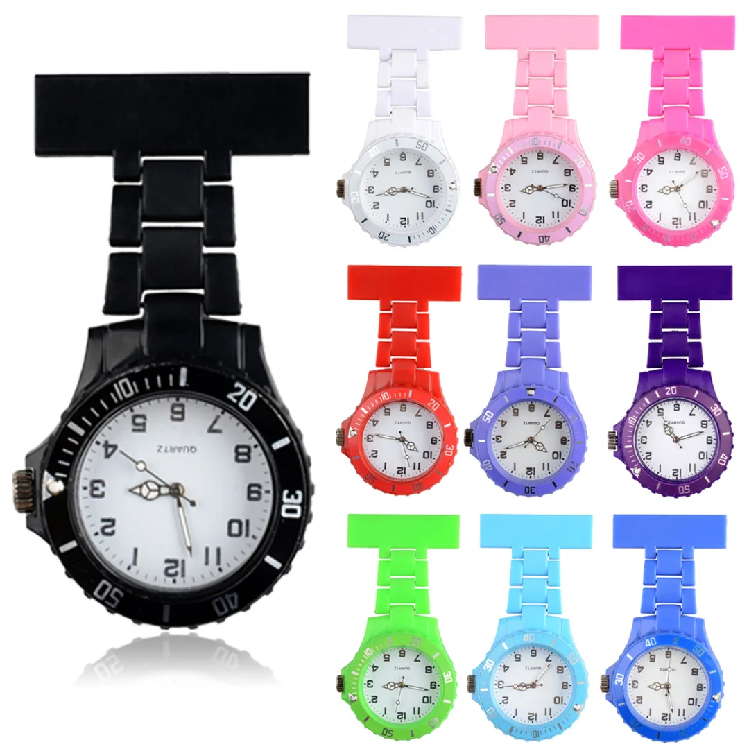 Модные пластиковые карманные часы Shellhard с большим циферблатом для медсестры, многоцветная медицинская брошь с зажимом, аналоговые кварцевые часы для медсестры