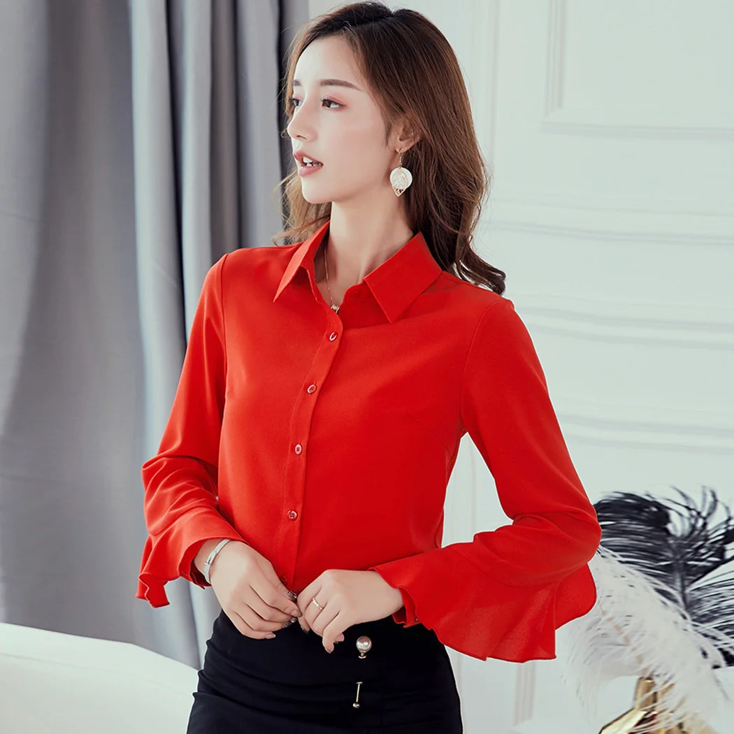 Elegant Ladies Turn Down Colar Office Shirts 2019 Women