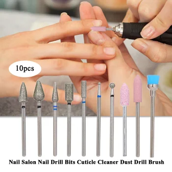 

10pcs Nail Drill Bits Cuticle Cleaner Dust Drill Brush Rotary Polishing File Grinding Heads Nail Salon Tools