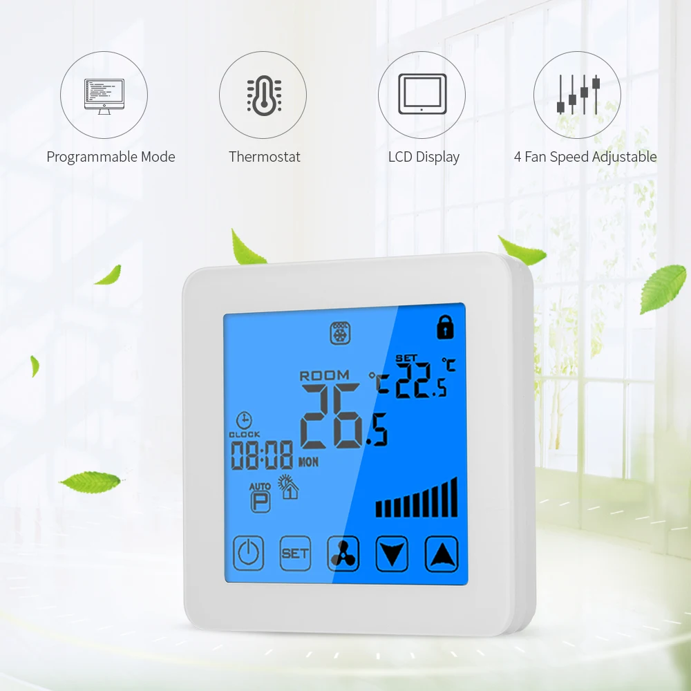 

LCD Touch Screen Programmable Thermostat Air Conditioner Temperature Controller Air Heating Condition Temp Control HY08AC-1