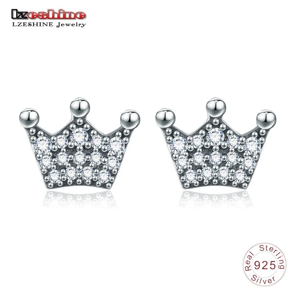 

LZESHINE Crown Petite 925 Silver Earrings Trendy High Quality Stud Earring Party Jewelry Gift For Women Girls Birthday Gifts