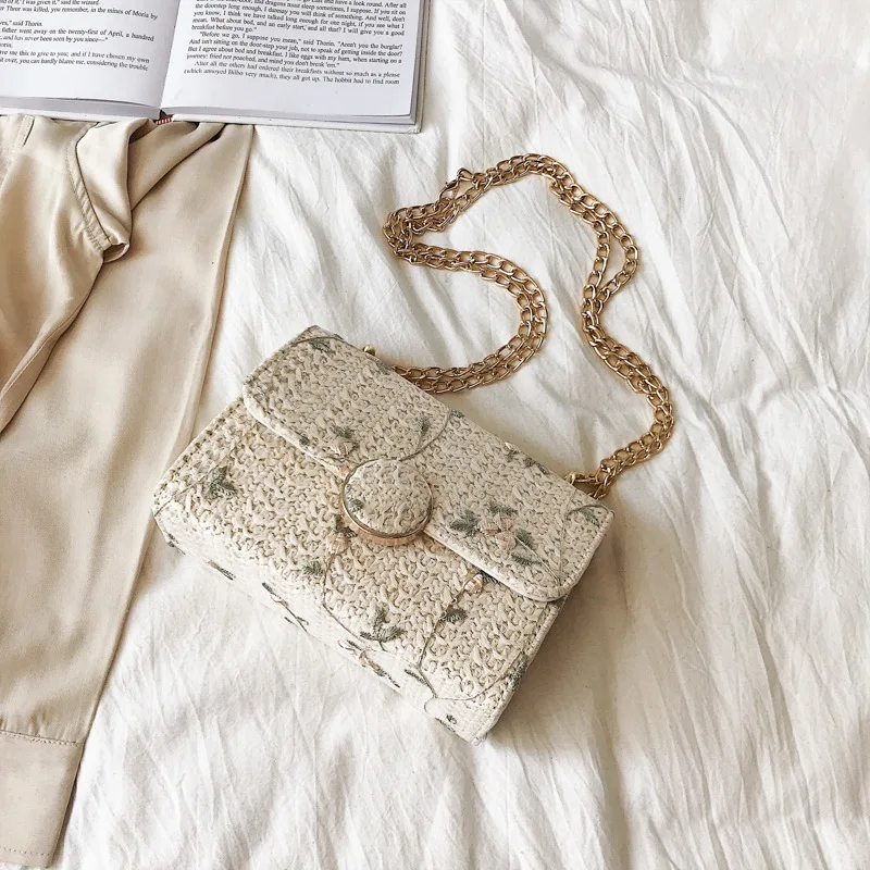 

Luxury Brand Female Crossbody Bags For Women 2019 Summer Beach Straw Bag Designer Handbags Ladies Chains Shoulder Messenger Bags