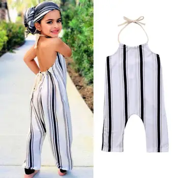 

0-5T Toddler Baby Girls Backless Stripe Romper Sunsuit Summer 1PC Outfit Clothes