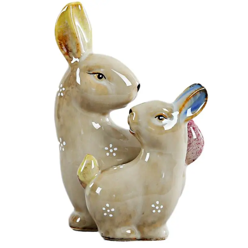 

2PCS Cute Easter Gift Crafts Ceramic Rabbit Handmade Small Animals Small Decorations Home Desktop Ornament