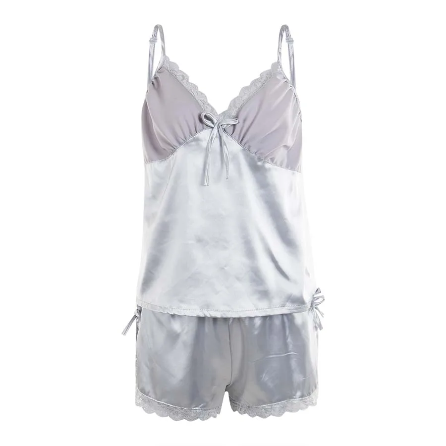 

Women Satin Silk Lace Sleepwear Babydoll Nightwear Shorts Pyjamas Set V-neck Sleepwear Summer Home Wear Sleep Wear For Women
