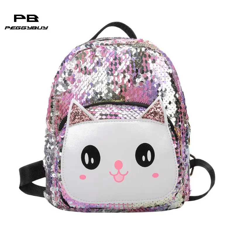 

Sequins Cat Backpacks Women PU Mochila Bling Rucksack Glitter Teenager Girls Travel Shoulder Bags School Bag Sequin Bolsas Mujer