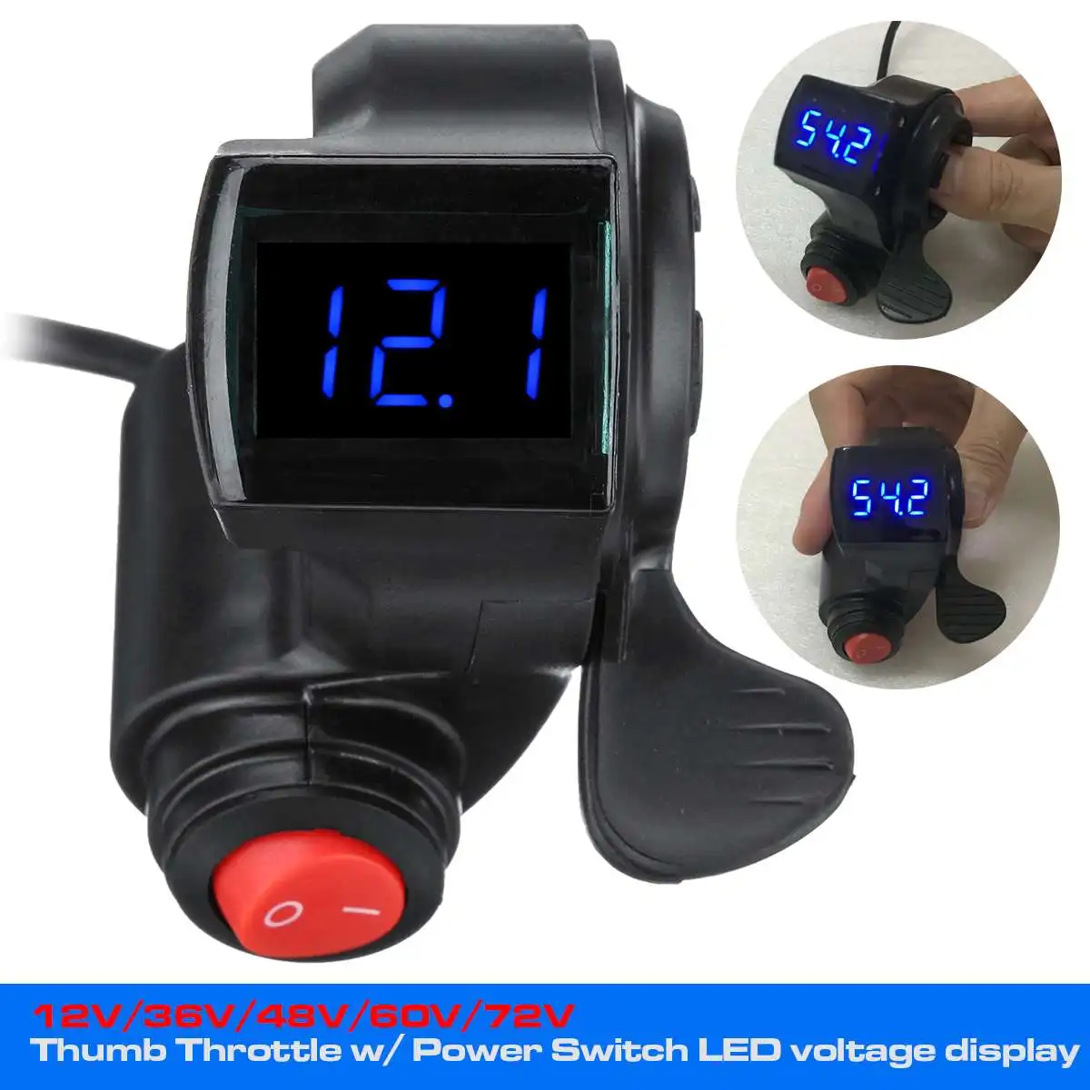 

Electric Bike Thumb Throttle Electric Scooter with Power Switch LED Voltage Display Switch Handlebar Grips 12V/36/48/60/72/82V