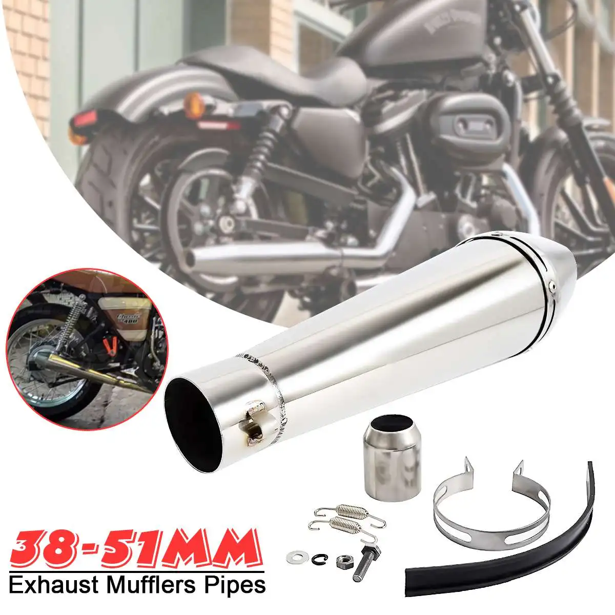 

38-51mm Universal Motorcycle Stainless Steel Muffler Exhaust Pipe Silencer New Exhaust tip Muffler