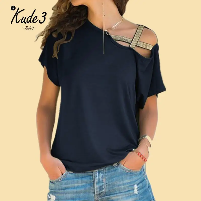 

5XL Women Skew Neck Irregular Criss Cross Blouse Patchwork Solid Top Blusa Femme One Shoulder Summer Shirt Hollow Plus Size 58