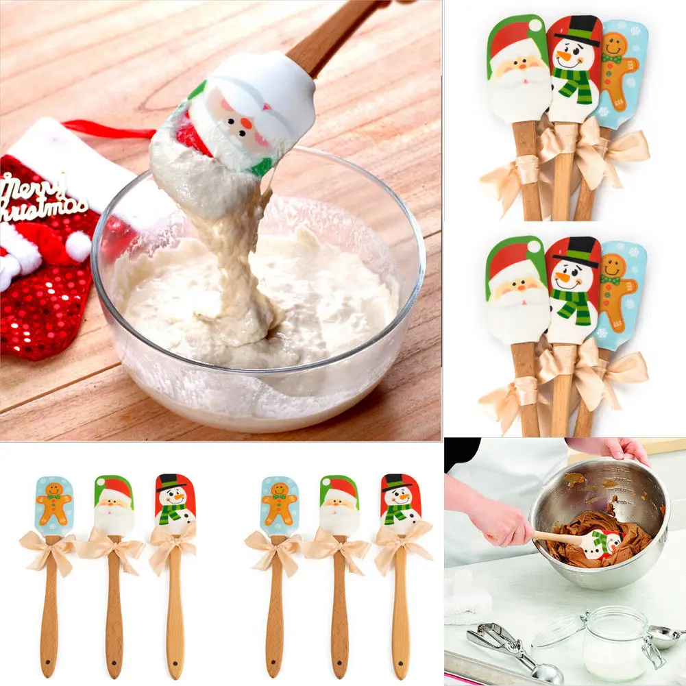  faroot Christmas Wood Handle Cake Spatula Cake Cream Knife Spatula Smoother Baking Scraper Fondant 