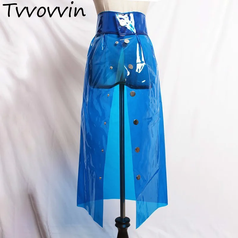 

TVVOVVIN 2019 New Transparent Crystal PVC Plastic Single-breasted Skirt High Waist All-match Bottoms L826