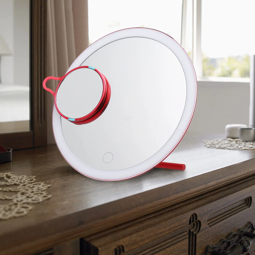 

LED Lighted Makeup Mirror with Stand Desk Cosmetic Mirror USB Rechargeable Cosmetics Tool with 3X Magnifying Mirror