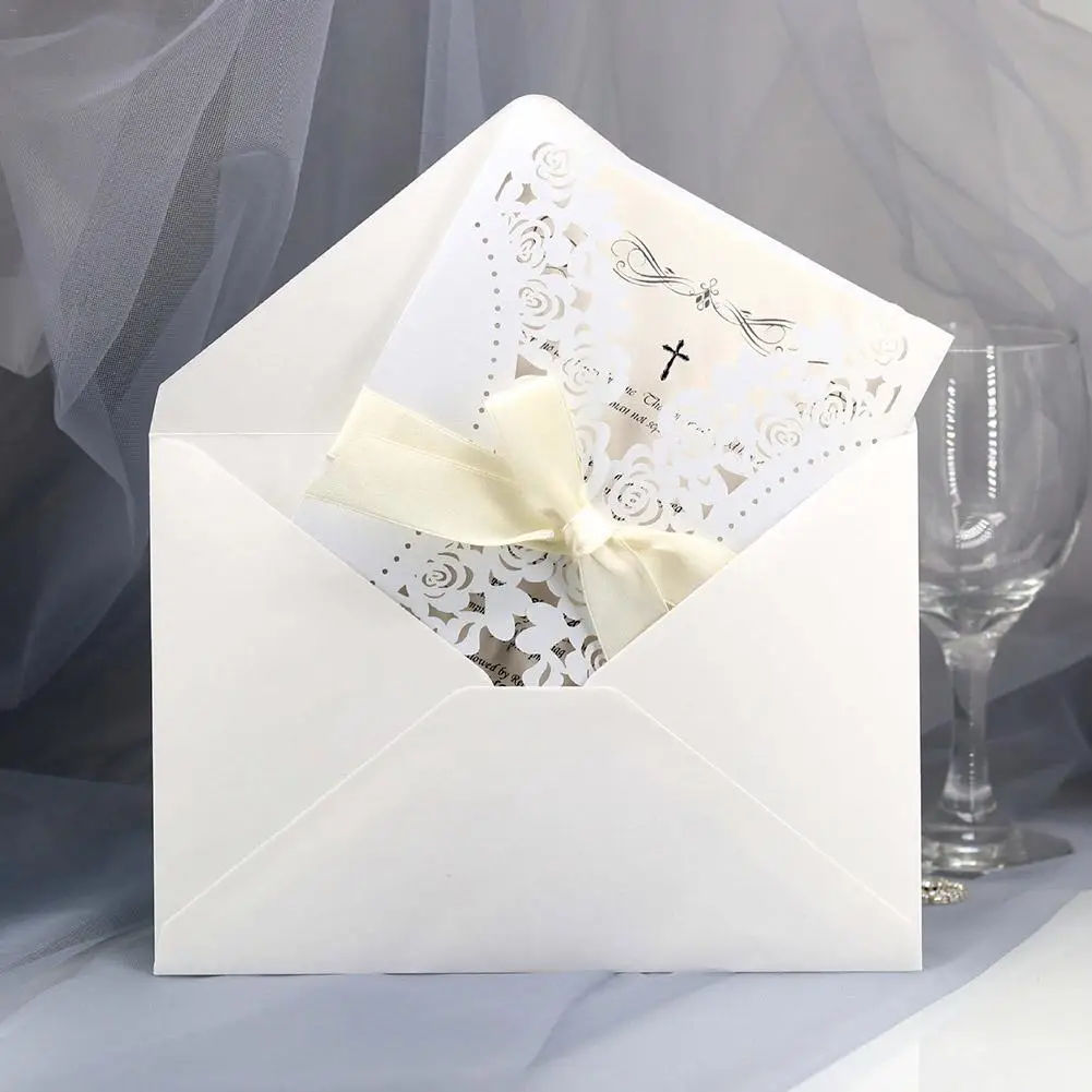 10 шт Свадебные Приглашения Свадебные Элегантные лазерная резка синий белый лента украшения для свадебных открыток подарок