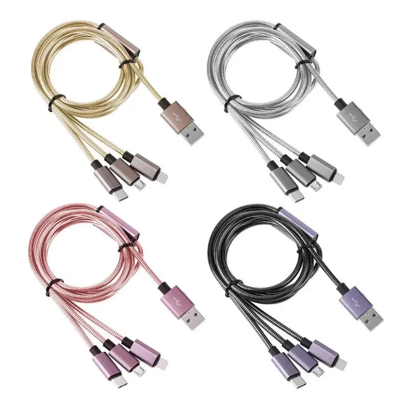 3 in 1 Metal Spring Micro USB 8Pin Type-C 1.25m 2.4A Charging Data Cable | Электроника