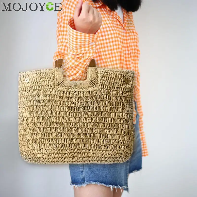 Women Bohemian Straw Bag Large Capacity Beach Handbag Summer Vintage Rattan Bag