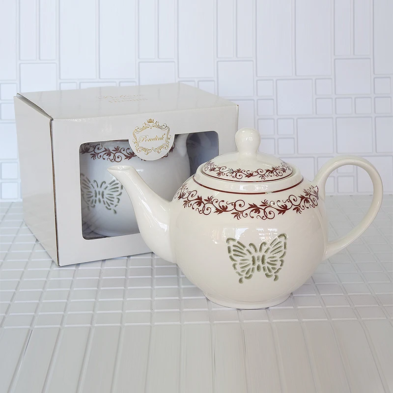 

High quality bone china handmade teapot Flower butterfly pattern 1000ml Birthday Holiday Gift