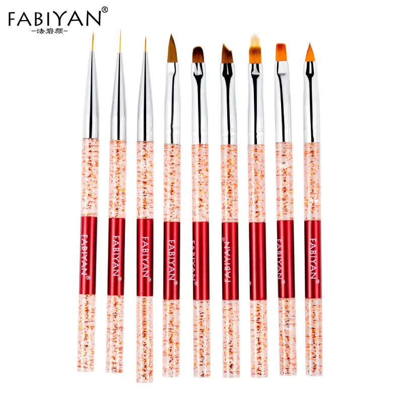 

9Styles Nail Art Brushes Gradient Powder Thin liner Extension Design Flower Painting Dotting Drawing 3D Tips Builder Pen