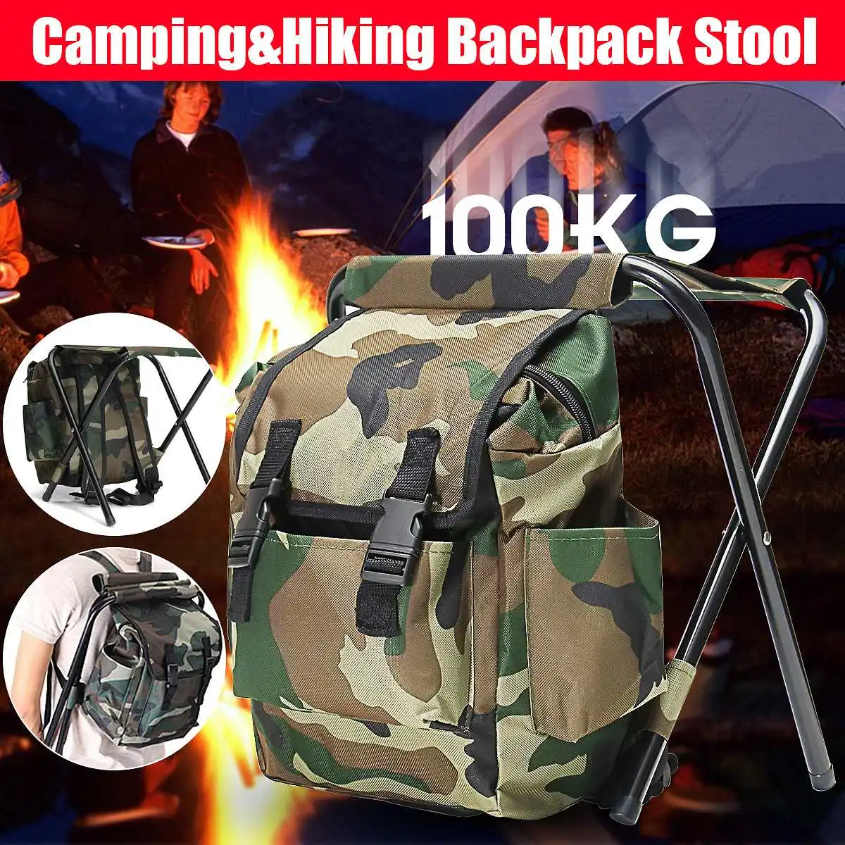 

Folding Camping Fishing Chair Backpack Fishing Stool Backpack with Cooler Insulated Picnic Bag for Outdoor Hiking Seat Table Bag