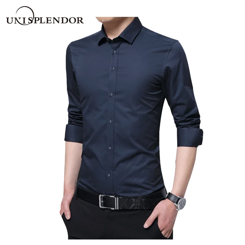 

2019 Men Long Sleeve Shirts Formal Solid Mens Dress Shirts Plus Size Man Shirts Slim Casual Male Brand Business Shirts YN10187
