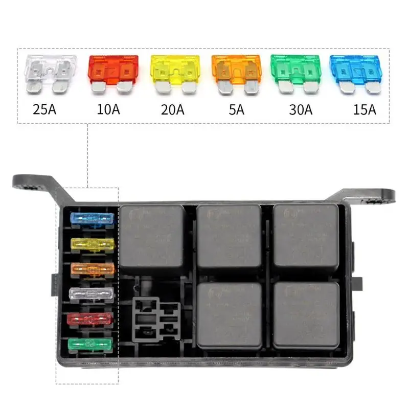 12V морской 6 каналов кабельного телевидения Fusibles релес предохранитель блок реле 6-слот подставка для ножей блок Пластик для мотор-домашний автомобильные аксессуары