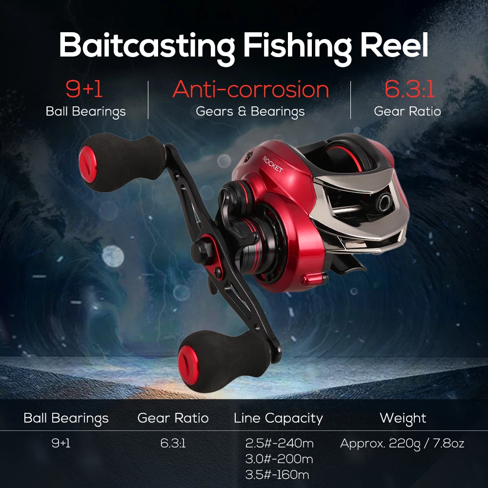 

Fishing Reels 9+1 BB 6.3:1 High Speed Baitcasting Reel 8KG Max Drag Power Fishing Reel Carp Fishing Reel Tackle