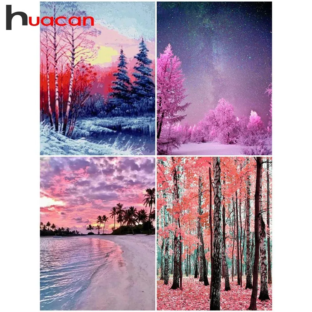 

Huacan DIY Diamond Painting Winter Scenery Rhinestones Pictures Diamond Mosaic Full Square Drill Landscape Diamond Embroidery