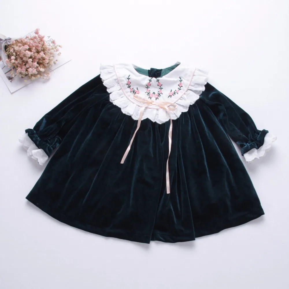 

christmas dress girl winter dress long sleeve embroidery flower lace baby dress kids princess dress Boutique children clothing