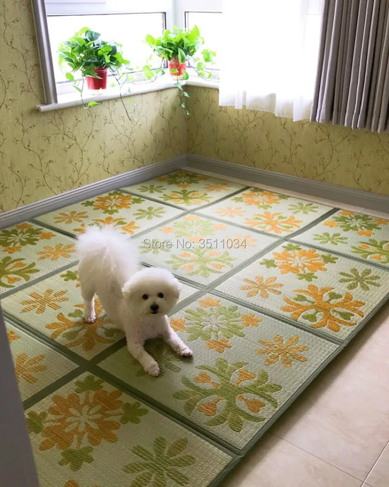 cheap BrandNew Thick 1.2cm Japanese Natural Rush Tatami Mat Straw Mats with Brocade Trim Baby Sleeping Mat Flooring Yoga Judo Mattress