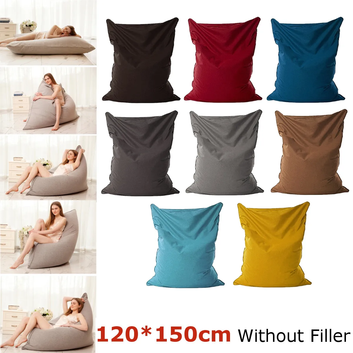 

8 types Lazy Bean Bag Sofas Waterproof Stuffed Animal Storage Toy Bean Bag Solid Color Chair Cover Beanbag Sofas With Lining Pol