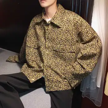 

2019 Spring New Men's Pattern Leopard Printing Streetwear Bomber Jacket Loose Coats Brand Fashion Trend Windbreaker Size M-XL