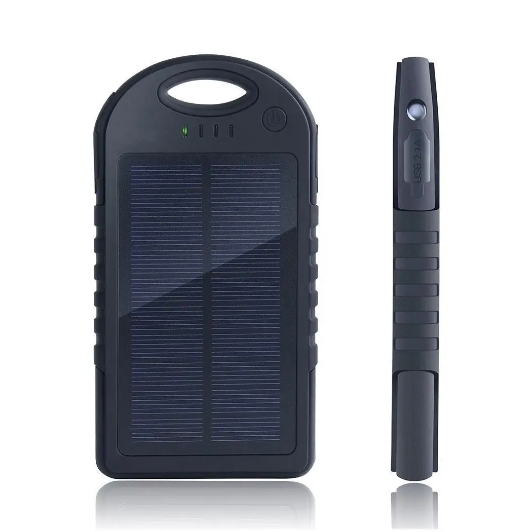 Portable Solar Charger Power Bank Waterproof Shockproof Dual USB Battery Bank Carabiner For Universal 4000mAh