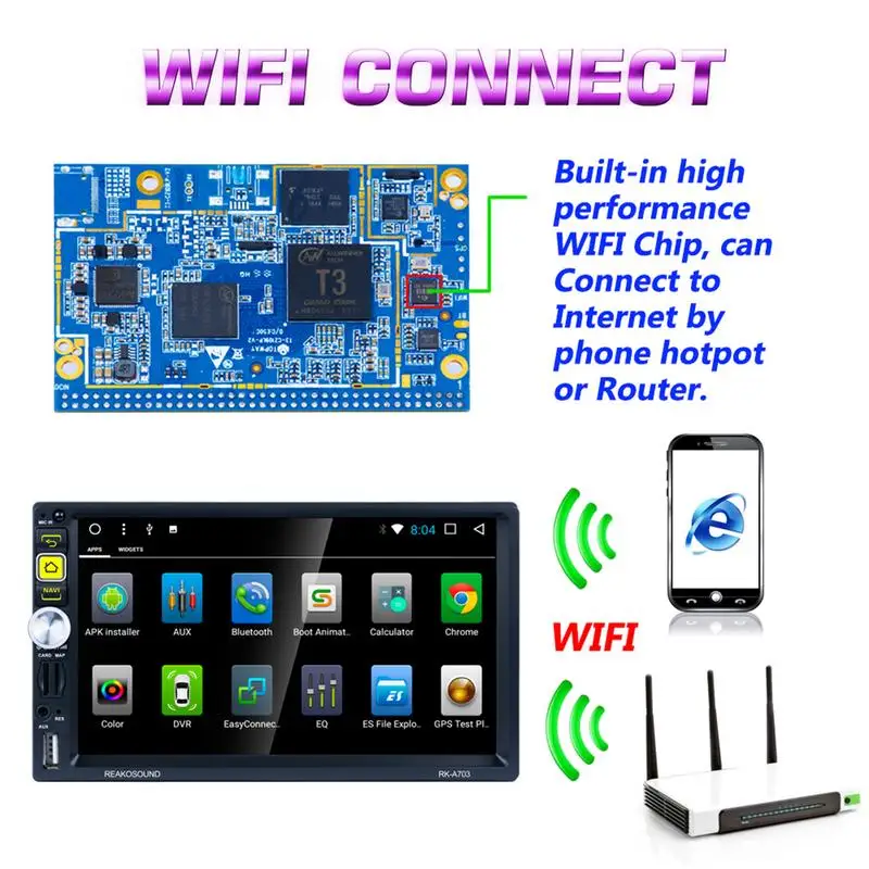 2 din Car Auto Radio Android 7.1 Gps 12V Dash Cam 7 inch T3 Mirror Link WIFI Bluetooth AM / FM / RDS Raido Screen Rear View Cam