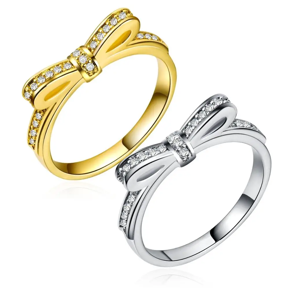 Huitan Lovely Bow Tie Ring With Tiny Cubic Zircon Pave Silver Plated