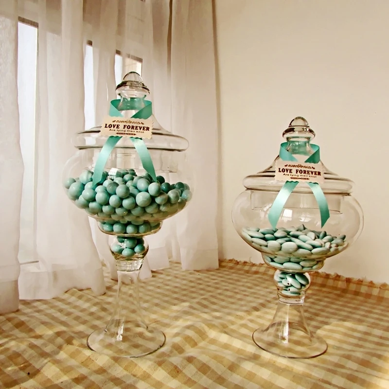 

Transparent Creative Glass Bottles Decoration Crafts Transparent Dust-proof Stand Dessert Candy Jars Tea Caddy Boxes Storage Jar