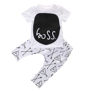 

2019 Newborn Baby Boys Outfits Set 2pcs Letter Cotton T Shirt Tops Long Printed Pants Casual Clothes Summer Costume Outfits New