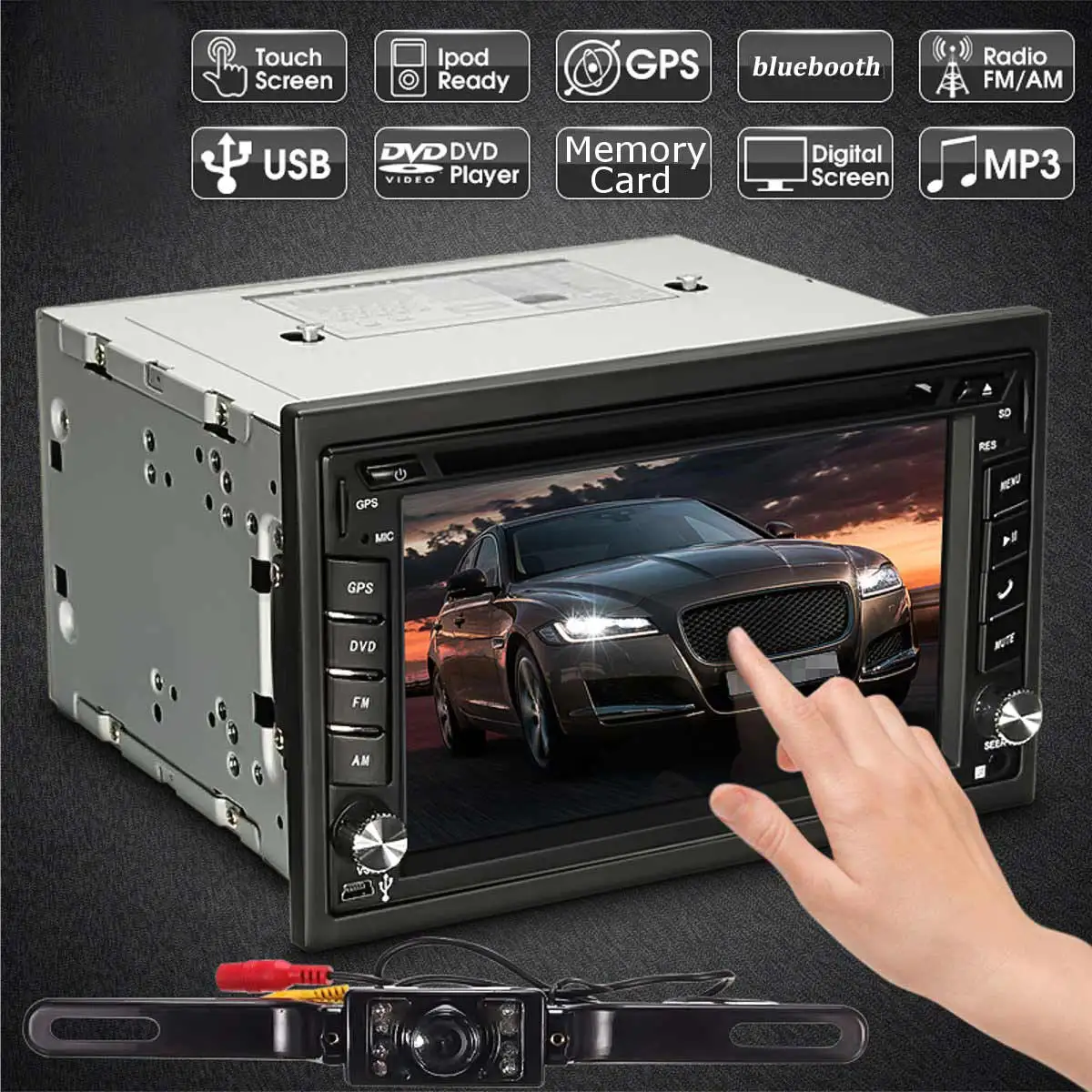

6.2 Inch 2DIN Universal Car Multimedia Player DVD FM MP3 Radio Stereo bluetooth GPS Navigation Rear View Camera 12V Music Player
