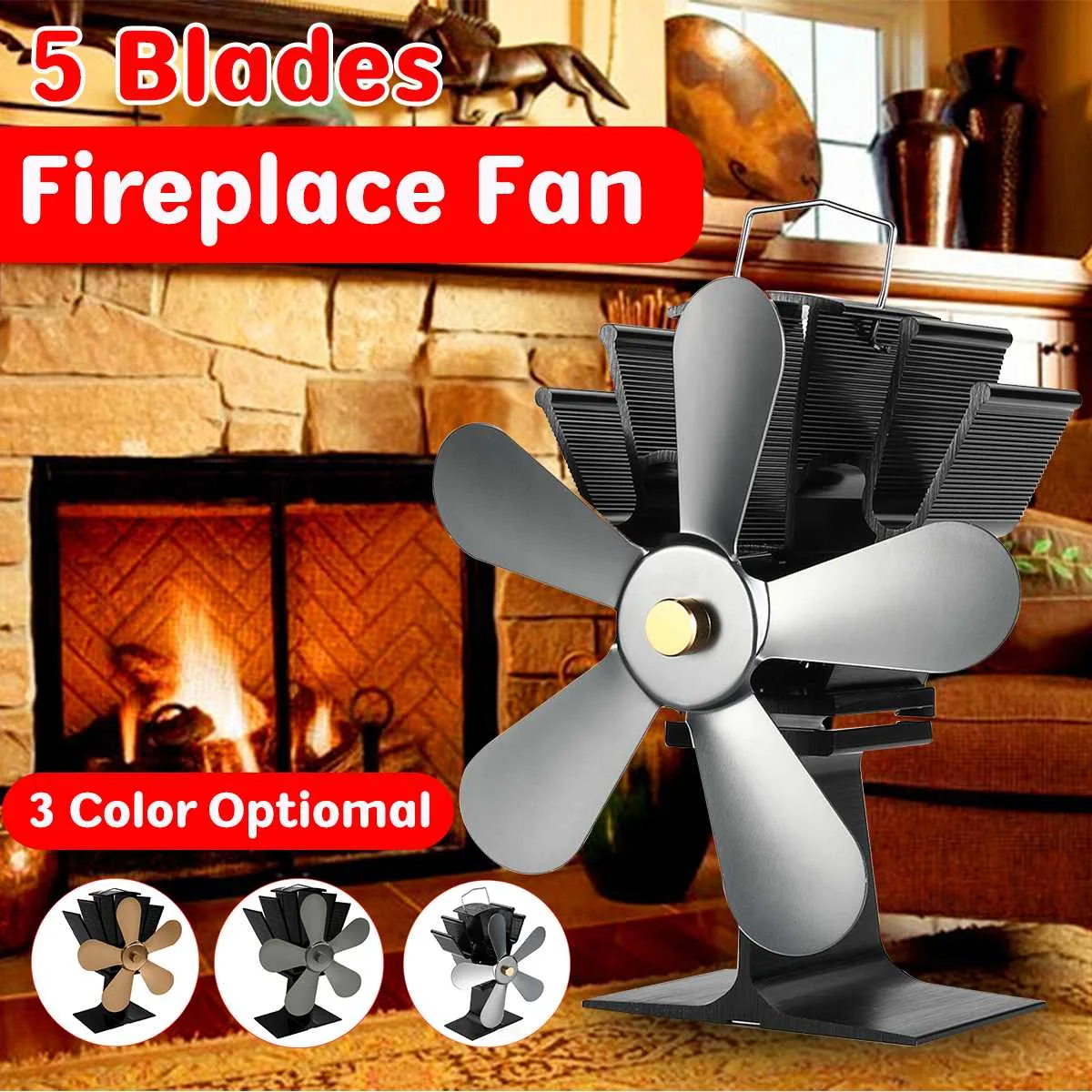 

Large Stove Fan 5 Blade Fireplace Fan Heat Powered komin Wood Burner Eco Fan Friendly Quiet Home Efficient Heat Distribution