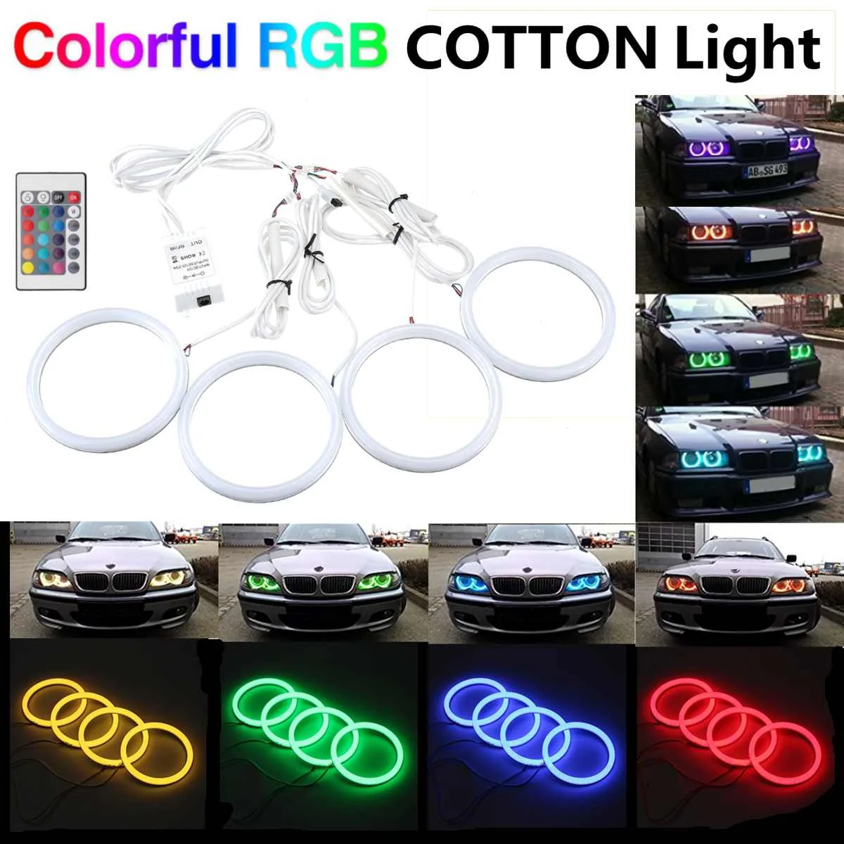 4 шт. 106 мм супер RGB светодиодный E46 2D SMD ангельские глазки halo Кольца для BMW купе Cabrio