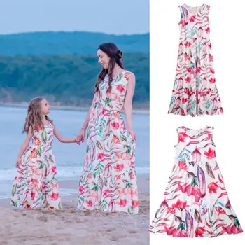 

Family Parent-child Matching Floral Princess Dress Mon Daughter Sleeveless Dress