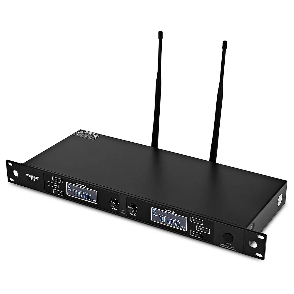 WEISRE U-6002 لاسلكية UHF ميكروفون نظام 2 يده ميكروفون و LCD استقبال للمنزل KTV 2 قنوات