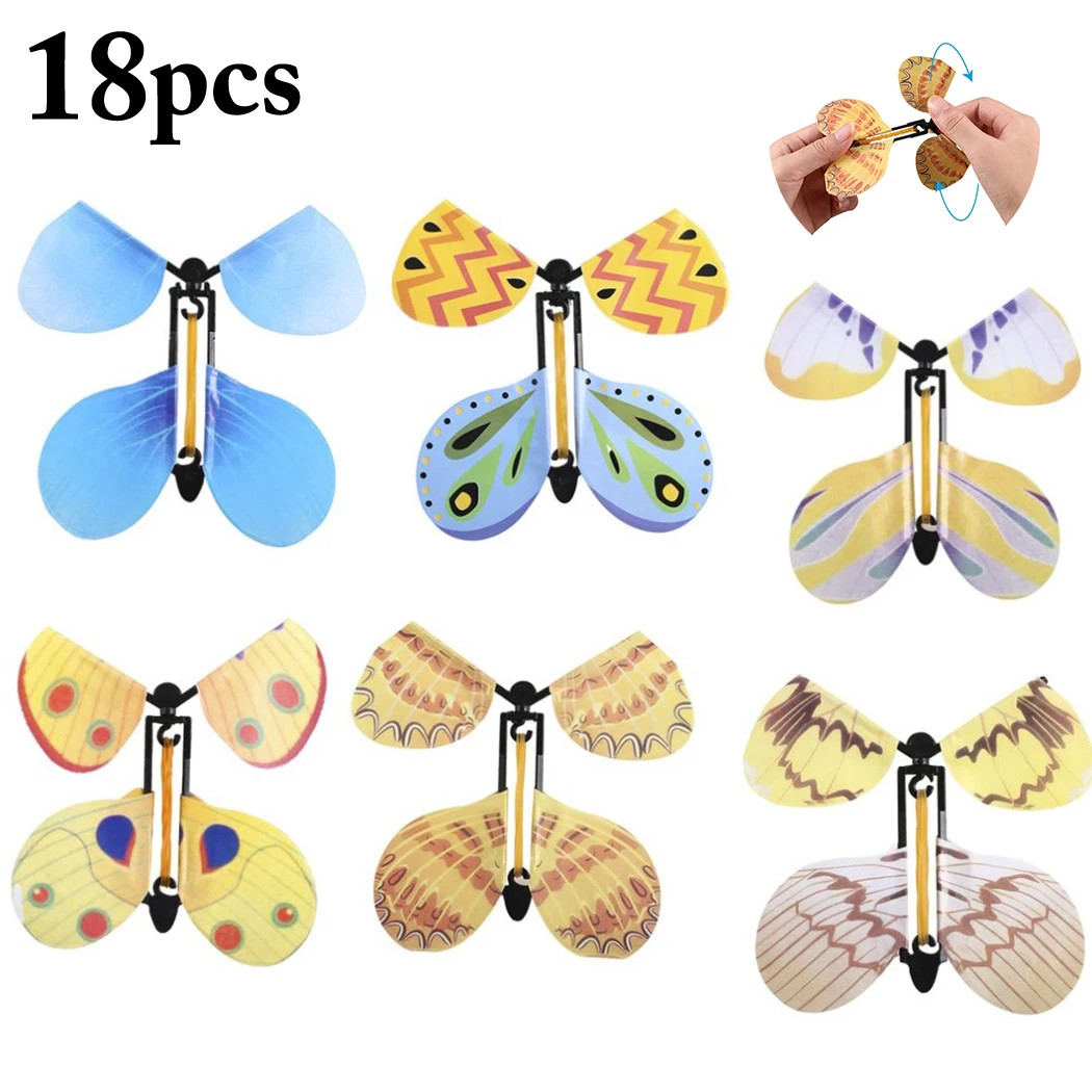 

18PCS Magic Flying Butterflies Rubber Band Powered Funny Wind up Butterfly Toys Fairy Toys for Kids