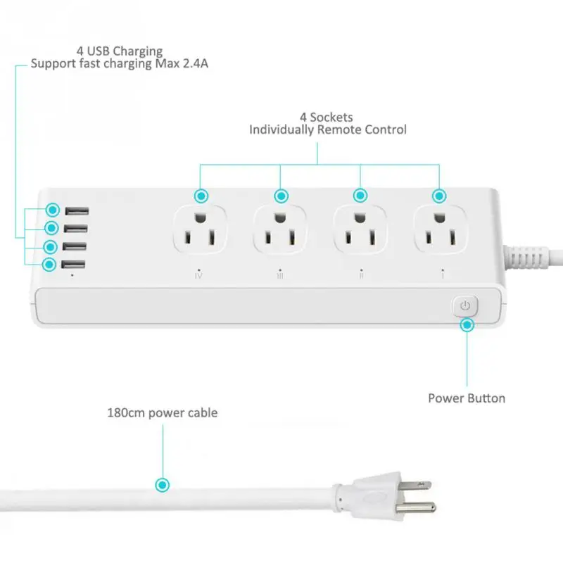 

Smart Electrical Sockets Individually USB Power Strip Timing anti-fire ABS Material WIFI Smart Charging Remote Control Socket