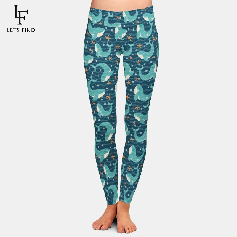 

New Arrival Women Leggings Digital Print Dolphin Feet Pants High Waist Highly Elastic Plus Size Fashion Leggings