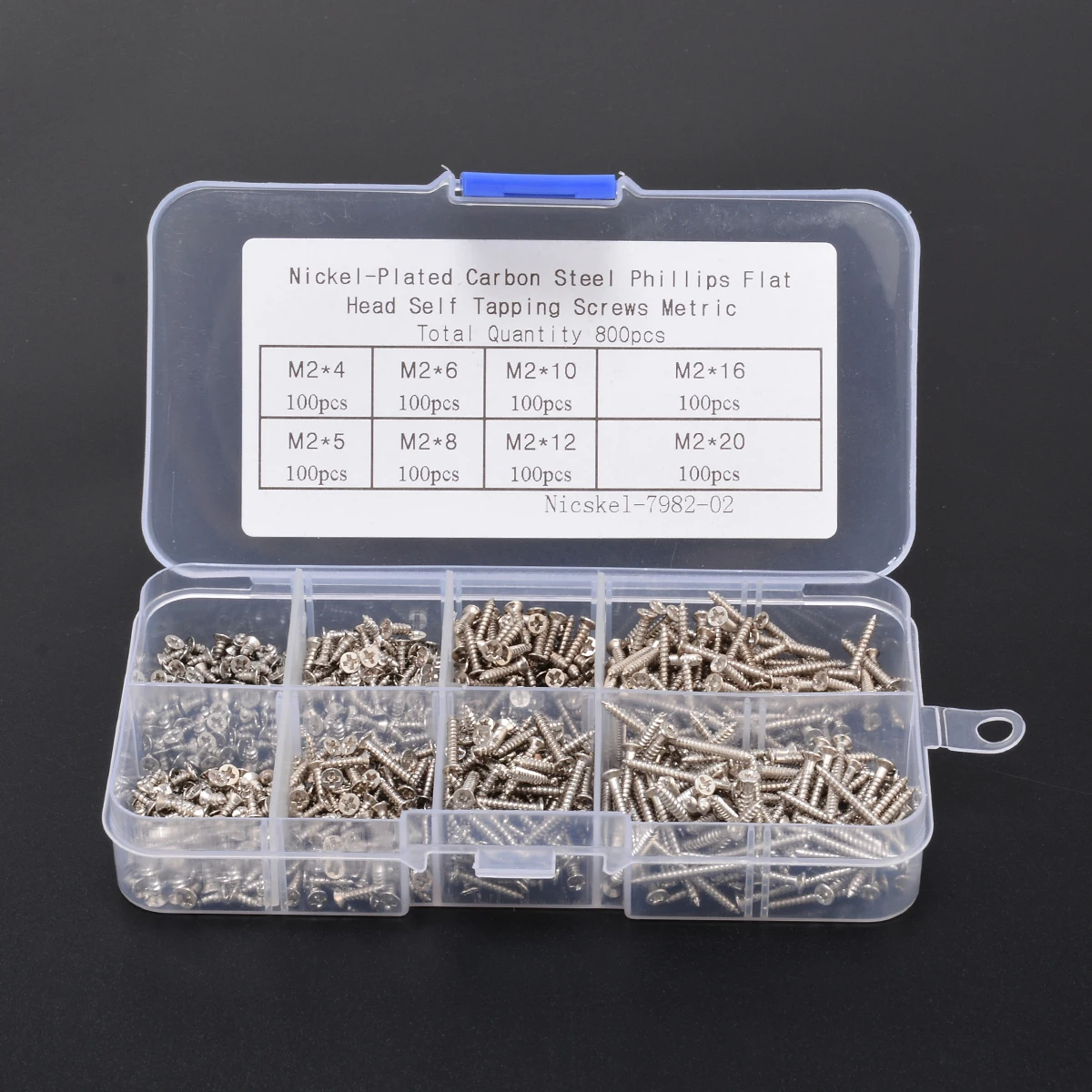 

800pcs M2*4/5/6/8/10/12/16/20mm Stainless Steel Cross Drive Pan Head Screw Countersunk Self Tapping Screws Assorted Kit